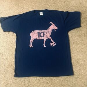 Navy Blue T-Shirt Pink Goat Graphic- Messi. L. NWOT